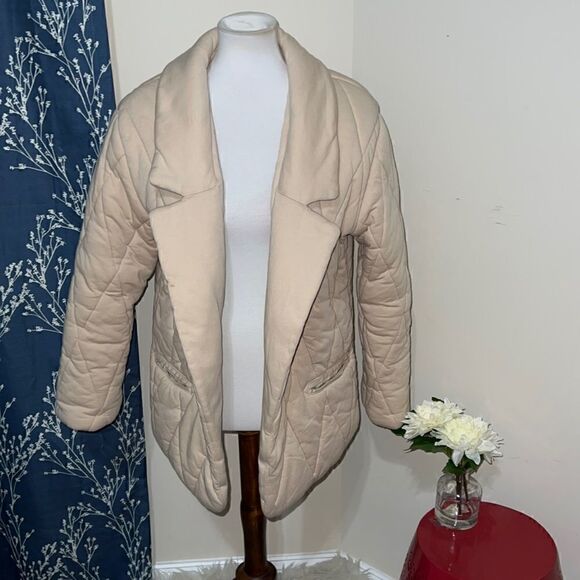 Free People Tawny Pillow Quilted Jacket Coat Cream Puffy Boyfriend sz M Medium - Picture 2 of 10